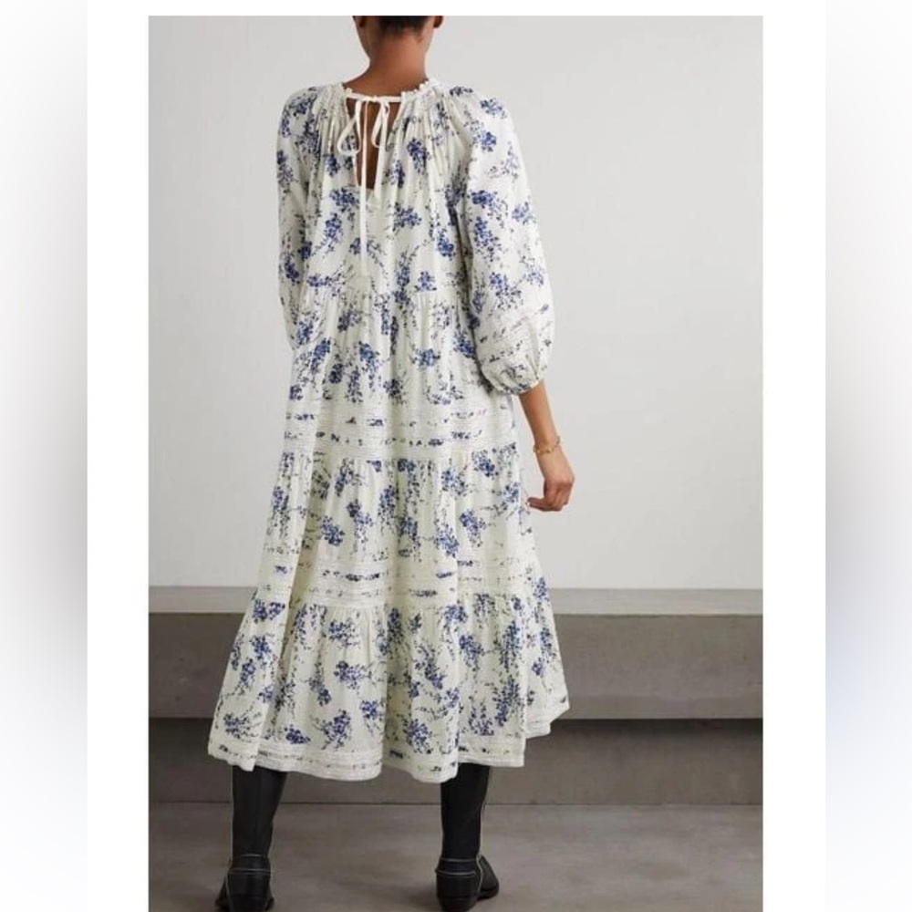 THE GREAT. The Hideaway Floral Tiered Midi Dress Size 1 Small - Picture 2 of 11